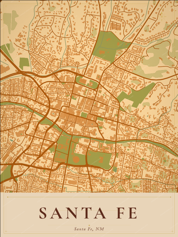 Santa Fee Map Santa Fe Map Poster - Custom City Map Art | AtlasCrafter